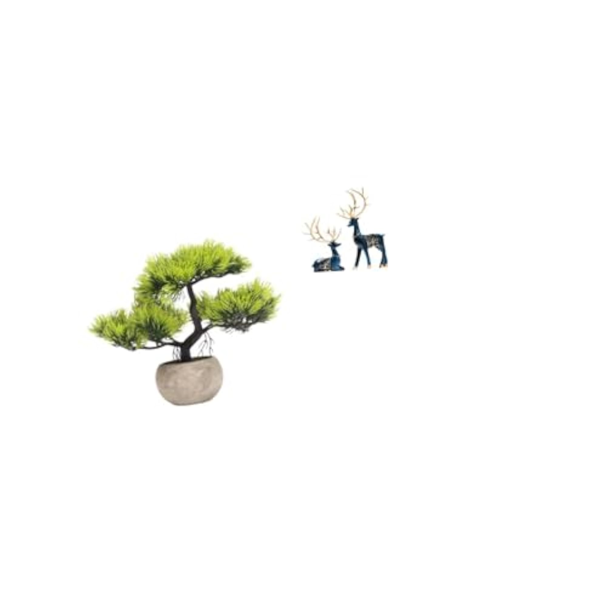 Enchanting Greenery Bonsai and Reindeer Statue Collection